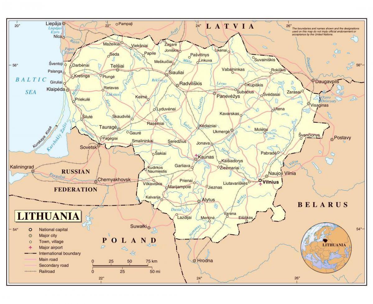 Mapa Lituania aireportuetan
