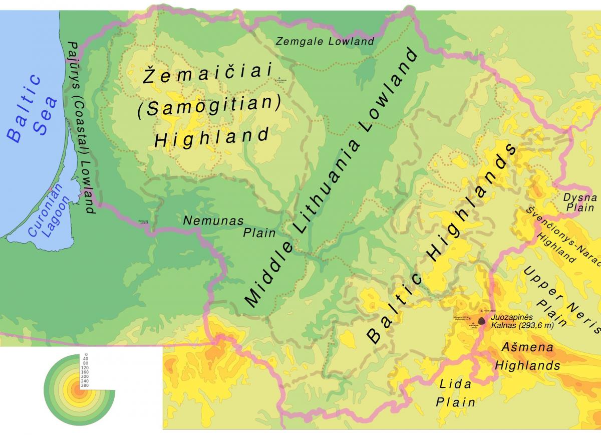 Mapa Lituania fisikoa
